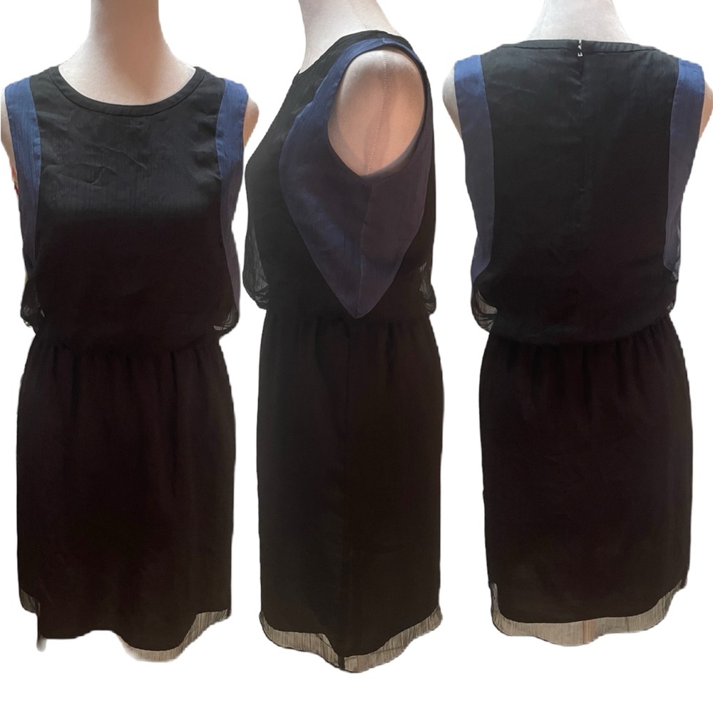 Andrew Marc Black & Blue Sleeveless Sheer Zip Back Elastic Waist Mini Dress S